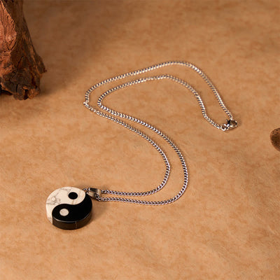 FREE Today: Strength and Fulfillment Natural Black Obsidian White Turquoise Yin Yang Tai Chi Necklace - image 3