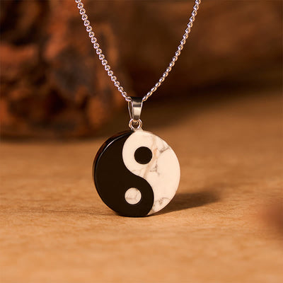 FREE Today: Strength and Fulfillment Natural Black Obsidian White Turquoise Yin Yang Tai Chi Necklace - image 2
