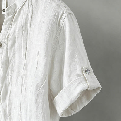 Buddha Stones Solid Color Short Sleeve Half Button Shirt Cotton Linen Men Clothing - image 42