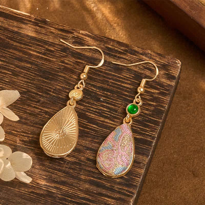 Buddha Stones Handcrafted Silk Art Colorful Patterns Harmony Teardrop Earrings - image 4