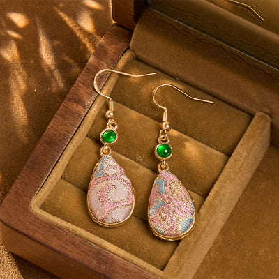 Buddha Stones Handcrafted Silk Art Colorful Patterns Harmony Teardrop Earrings - Song Brocade (Prosperity♥Harmony) - image 0