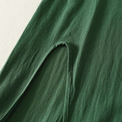 Buddha Stones Summer Solid Green Mandarin Collar Side Slit Women's Sleeveless Dress - image 6