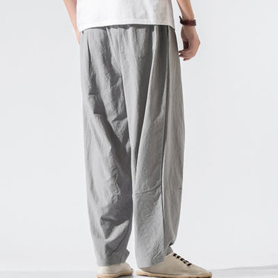 Buddha Stones Summer Casual Minimalist Drawstring Elastic Waist Solid Long Pants Men's Harem Pants With Pockets - image 4
