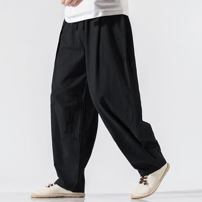 Buddha Stones Summer Casual Minimalist Drawstring Elastic Waist Solid Long Pants Men's Harem Pants With Pockets - Black - US/UK/AU46，EU56 (5XL) - image 7