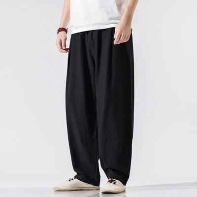 Buddha Stones Summer Casual Minimalist Drawstring Elastic Waist Solid Long Pants Men's Harem Pants With Pockets - image 10