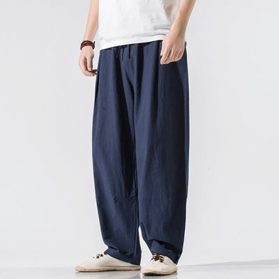 Buddha Stones Summer Casual Minimalist Drawstring Elastic Waist Solid Long Pants Men's Harem Pants With Pockets - MidnightBlue - US/UK/AU46，EU56 (5XL) - image 14