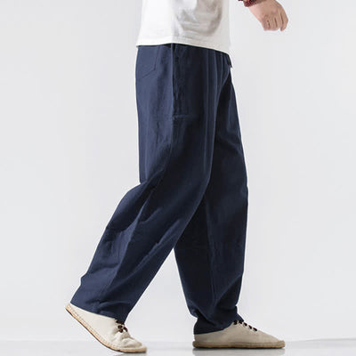 Buddha Stones Summer Casual Minimalist Drawstring Elastic Waist Solid Long Pants Men's Harem Pants With Pockets - image 18