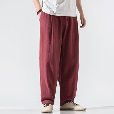 Buddha Stones Summer Casual Minimalist Drawstring Elastic Waist Solid Long Pants Men's Harem Pants With Pockets - Maroon - US/UK/AU46，EU56 (5XL) - image 24