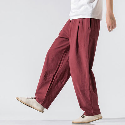 Buddha Stones Summer Casual Minimalist Drawstring Elastic Waist Solid Long Pants Men's Harem Pants With Pockets - image 29