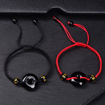Buddha Stones Black Obsidian Peace Buckle Protection Braided Bracelet - image 8