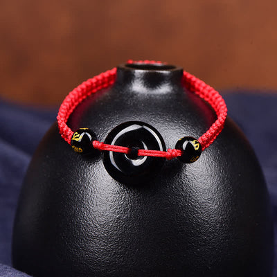 Buddha Stones Black Obsidian Peace Buckle Protection Braided Bracelet - image 2