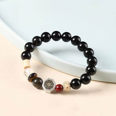 Buddha Stones Black Obsidian Bagua Protection Tibetan Round Bead Bracelet - image 2