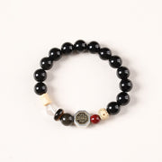 Foviel Black Obsidian Bagua Protection Tibetan Round Bead Bracelet