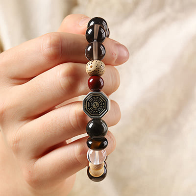 Buddha Stones Black Obsidian Bagua Protection Tibetan Round Bead Bracelet - image 8