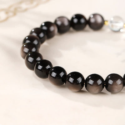 Buddha Stones Silver Sheen Obsidian Dzi Bead Protection Round Bracelet - image 10
