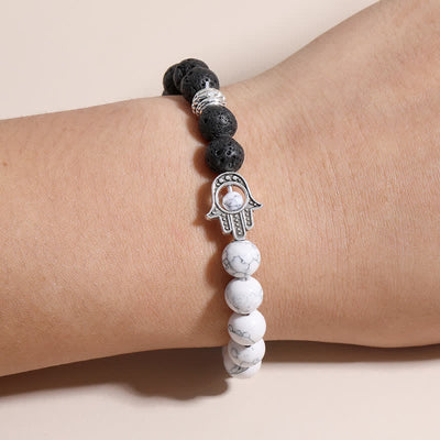 Buddha Stones Lava Rock Hamsa Palm Protection Handcrafted Round Bracelet - image 17