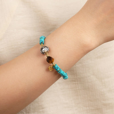 Buddha Stones Turquoise Communication Handcrafted New Chinese Disc Bead Bracelet - image 6