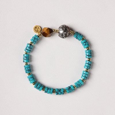 Buddha Stones Turquoise Communication Handcrafted New Chinese Disc Bead Bracelet - Style 1 - Blue Turquoise - Turquoise(Purification ♥ Serenity) - image 1