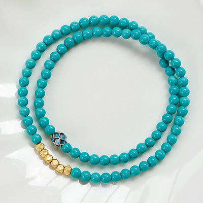 Buddha Stones Turquoise Communication Double Wrap Faceted Bead Handmade Bracelet - image 6