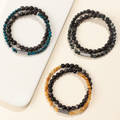 Buddha Stones Silver Sheen Obsidian Om Mani Padme Hum Grounding Double Wrap Bracelet - image 9