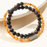 Foviel Silver Sheen Obsidian Om Mani Padme Hum Grounding Double Wrap Bracelet