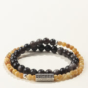 Foviel Silver Sheen Obsidian Om Mani Padme Hum Grounding Double Wrap Bracelet
