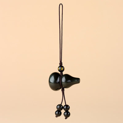 Buddha Stones Rainbow Obsidian Gourd Blessing Hand-Woven Phone Hanging Decoration - image 1