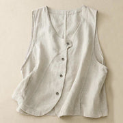 Foviel Sommer Casual Minimalist Linien Knopf-up Solide Damen Ärmellose Hemden Tank Top mit Tasche