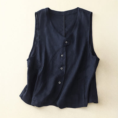 Buddha Stones Summer Casual Minimalist Lines Button-Up Solid Women's Sleeveless Shirts Tank Top With Pocket - MidnightBlue - US12, UK/AU16, EU44 (2XL) - image 21