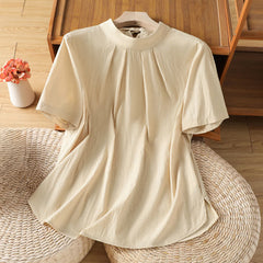 Buddha Stones Summer Crew Neck Front Pleats Lace-up Side Slit Solid Women's Short Sleeve Shirts - AntiqueWhite - US12, UK/AU16, EU44 (2XL) - image 0