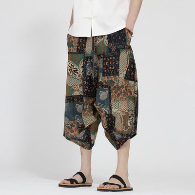 Buddha Stones Summer Boho Casual Elastic Waist Geometric Floral Pattern Capri Pants Men's Harem Pants - image 21
