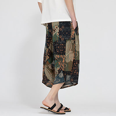 Buddha Stones Summer Boho Casual Elastic Waist Geometric Floral Pattern Capri Pants Men's Harem Pants - image 22