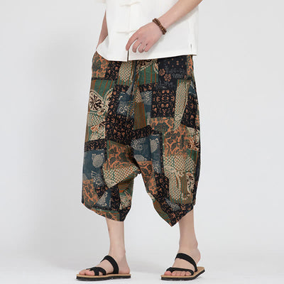 Buddha Stones Summer Boho Casual Elastic Waist Geometric Floral Pattern Capri Pants Men's Harem Pants - DarkGoldenrod - US/UK/AU46，EU56 (5XL) - image 20