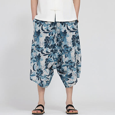 Buddha Stones Summer Boho Casual Elastic Waist Geometric Floral Pattern Capri Pants Men's Harem Pants - image 32