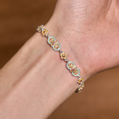 Buddha Stones Copper Enamel Floral Pattern Healing Bracelet - image 3