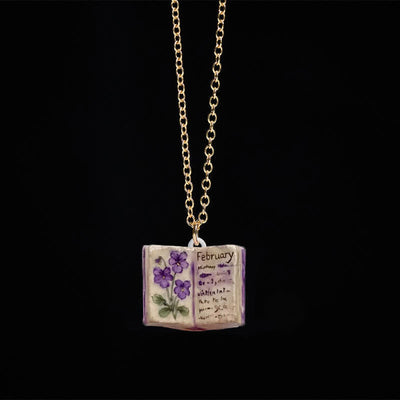 Buddha Stones Copper Birth Flower Strengthen Book Design Balance Pendant Necklace - Violet - image 9