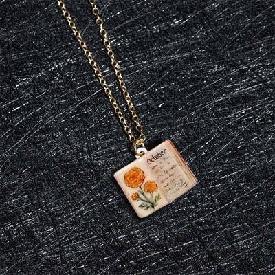 Buddha Stones Copper Birth Flower Strengthen Book Design Balance Pendant Necklace - image 38