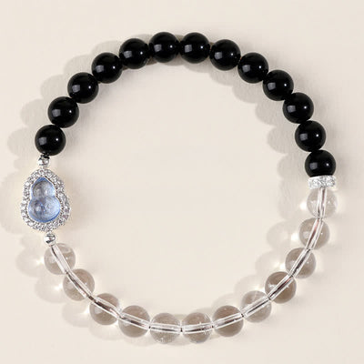 Buddha Stones Clear Quartz Black Obsidian Gourd Clarity Bracelet - image 14