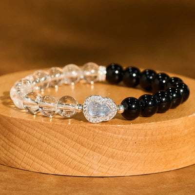 Buddha Stones Clear Quartz Black Obsidian Gourd Clarity Bracelet - image 1