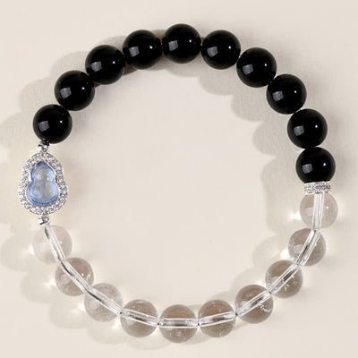Buddha Stones Clear Quartz Black Obsidian Gourd Clarity Bracelet - image 4