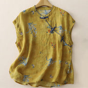 Foviel Sommer Tang Style Vintage Frog Knopf Orchidee Blumen-Damen Ärmellose Hemden Tank Top