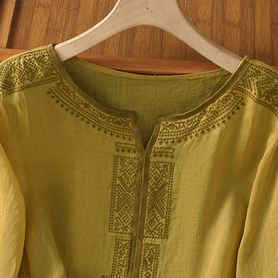 Buddha Stones Summer Boho Casual Embroidery Geometric Women's Short Sleeve T-Shirts - image 14
