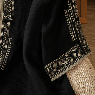 Buddha Stones Summer Boho Casual Embroidery Geometric Women's Short Sleeve T-Shirts - image 5