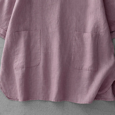 Buddha Stones Summer Casual Minimalist Back Buttons Solid Women's Short Sleeve T-Shirts With Front Pockets - image 5