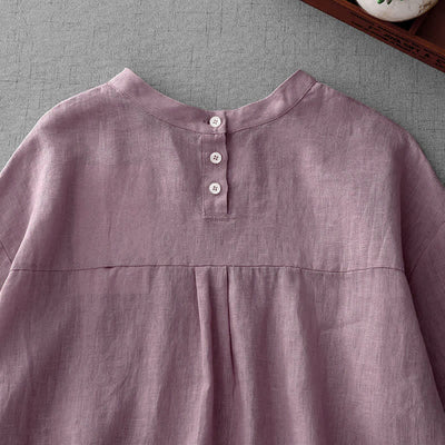Buddha Stones Summer Casual Minimalist Back Buttons Solid Women's Short Sleeve T-Shirts With Front Pockets - image 3