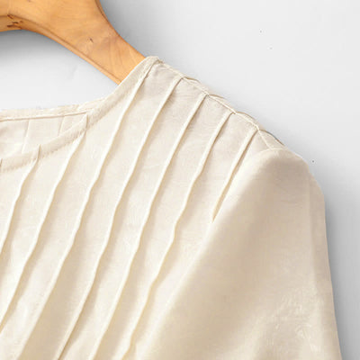 Buddha Stones Summer Elegant Pleated Solid Women's Short Sleeve T-Shirts - image 14