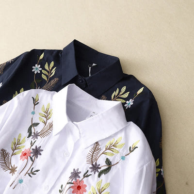 Buddha Stones Spring Summer Boho Embroidery Floral Women's Short Sleeve Shirt - image 15