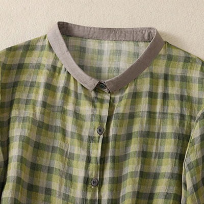 Buddha Stones Summer Vintage Button Up Plaid Women's Short Sleeve Shirts - image 2