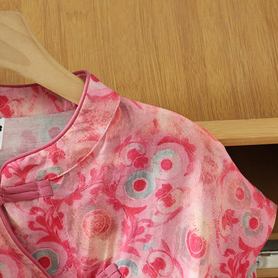 Buddha Stones Summer Elegant Mandarin Collar Side Slit Floral Print Women's Sleeveless Shirts - image 19