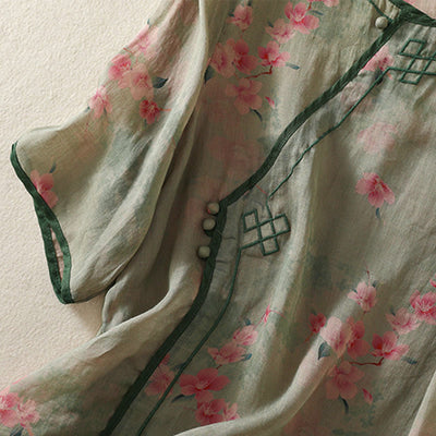 Buddha Stones Summer Frog Button Floral Crew Neck Women's Elbow-Length Sleeve Shirts - image 18
